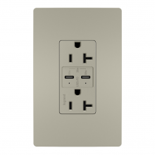 Legrand Radiant CA TR20USBPDNI - radiant? 20A Tamper Resistant Ultra Fast PLUS Power Delivery USB Type C/C Outlet, Nickel