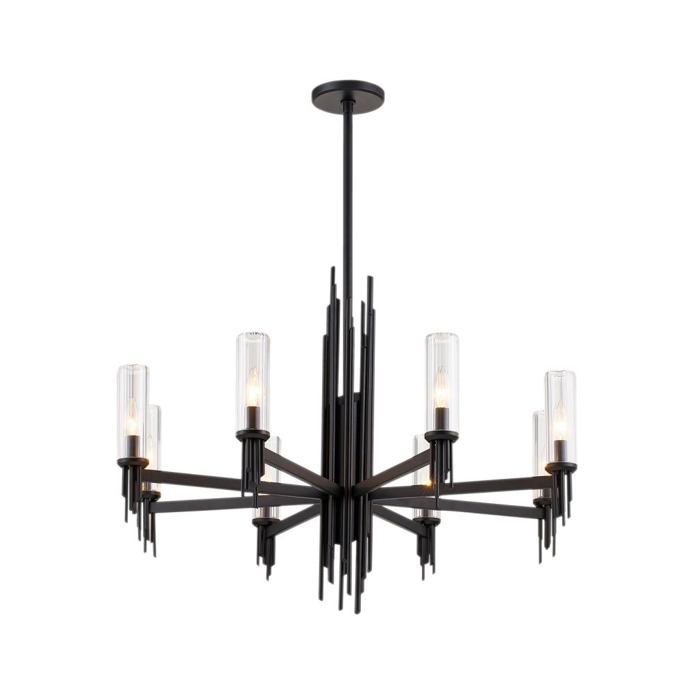 Torres 36-in Clear Ribbed Glass/Matte Black 8 Lights Chandeliers